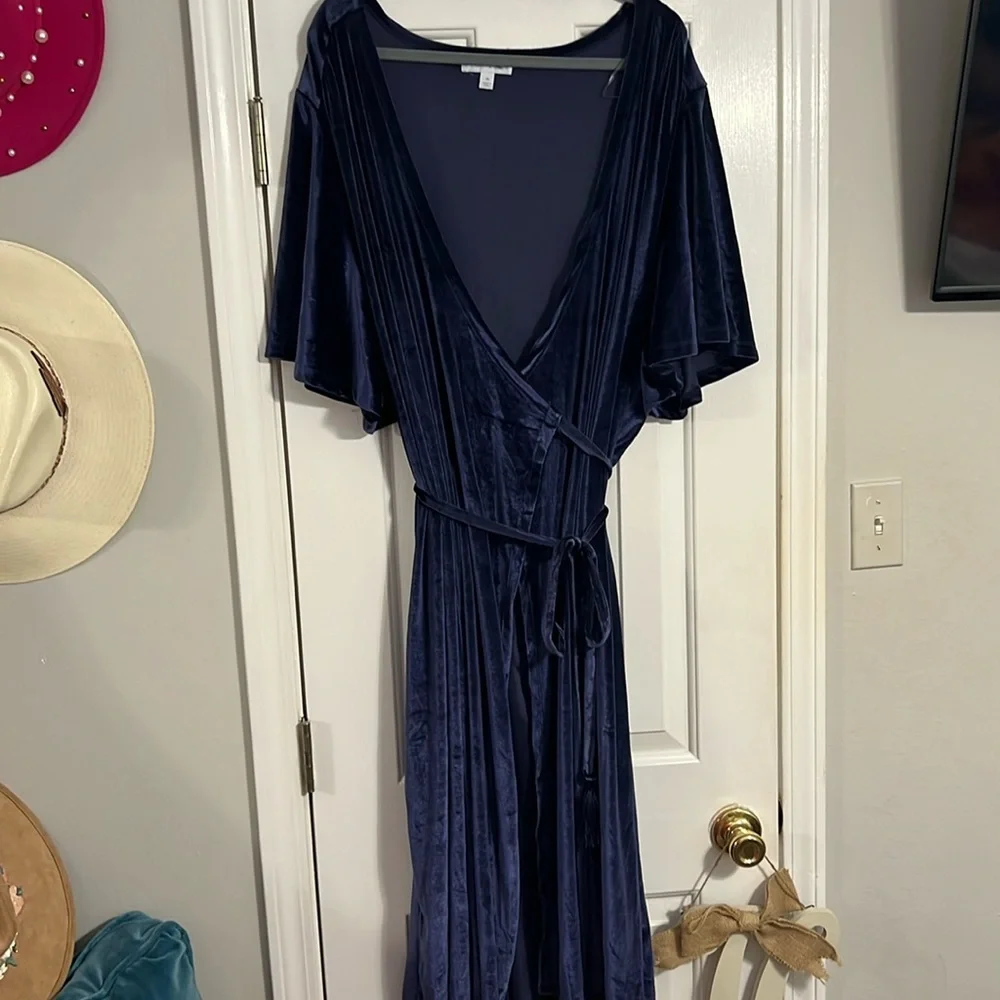 Blue Velvet Wrap Dress - Picture 1 of 2